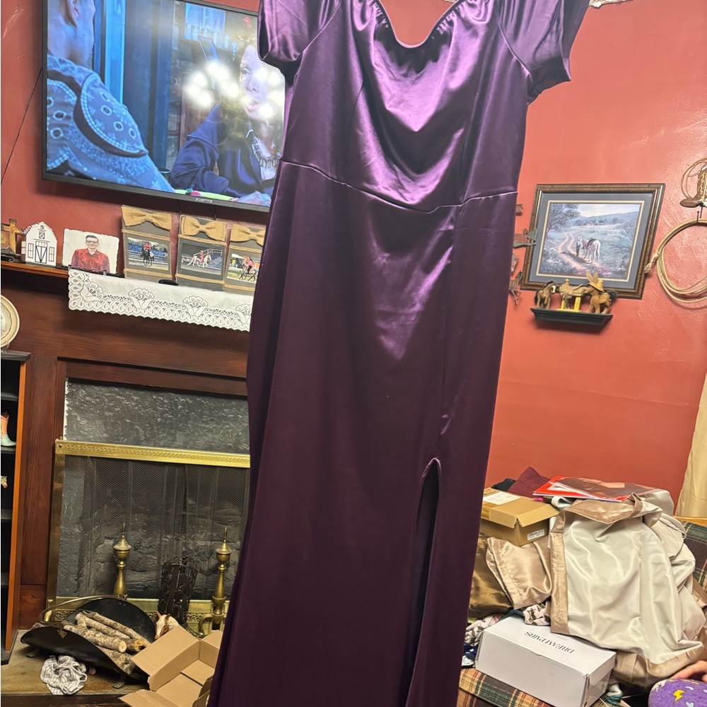 Elegant Purple Gown with Slit